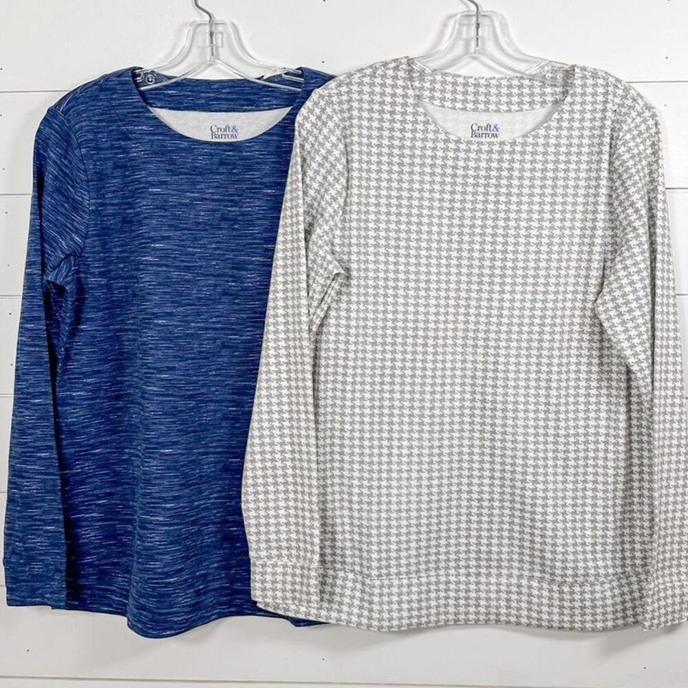 NEW Croft & Barrow Houndstooth Heavy Knit Top Set of 2 Blue White Gray Medium